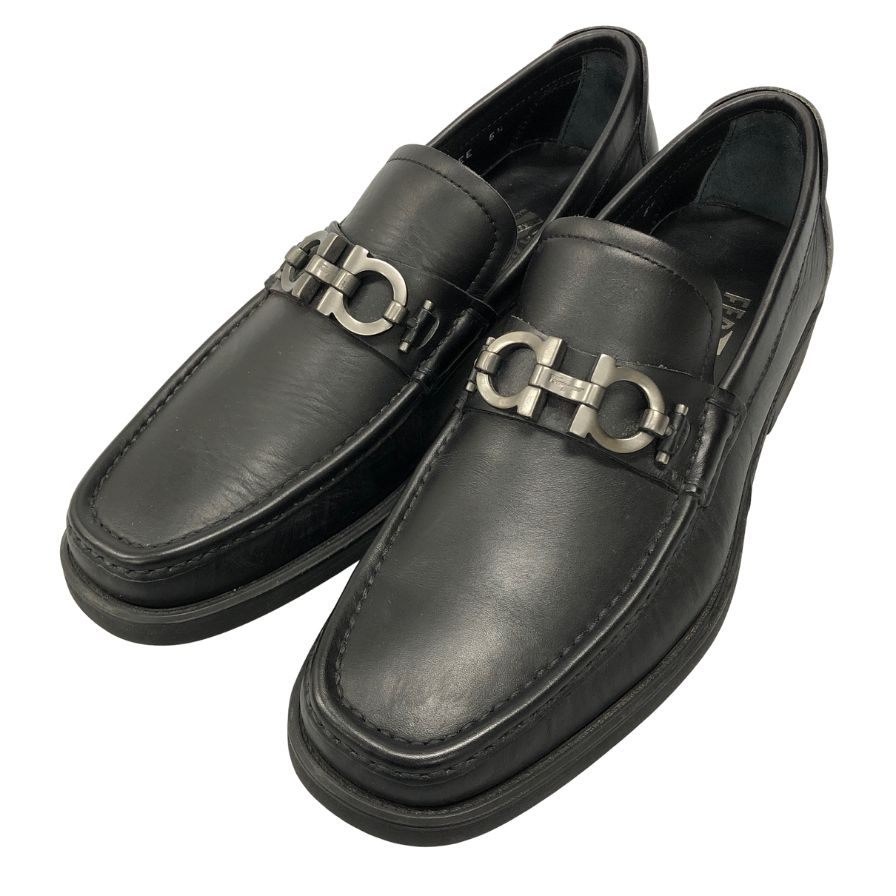 サルヴァトーレ フェラガモ レザーローファー ガンチーニ ブラック シルバー金具 サイズ5.5 レディース Salvatore Ferragamo 約24.5cm【AFC30】