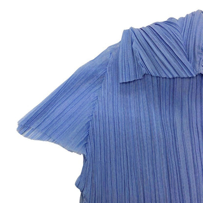美品◆プリーツプリーズ イッセイミヤケ 半袖カットソー ブルー レディース サイズ3 PP43-JK542 PLEATS PLEASE ISSEY MIYAKE 【AFB43】