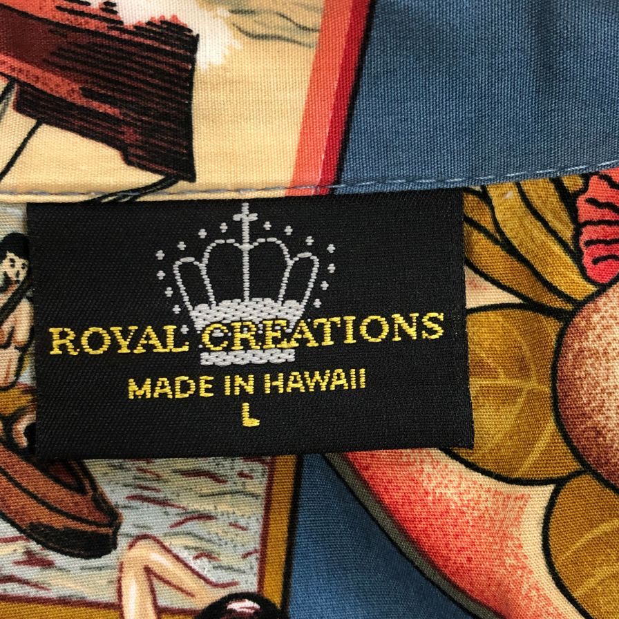 極美品◆ロイヤル クリエイションズ アロハシャツ 開襟 ハワイ製 メンズ サイズL ROYAL CREATIONS 【AFB15】