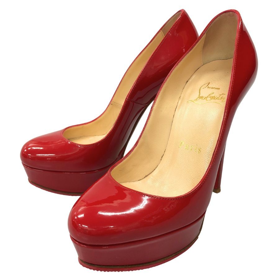 ルブタン ラウンドトゥ ハイヒール パテントレザー レッド サイズ35 Christian Louboutin 約22.5cm【AFD3】