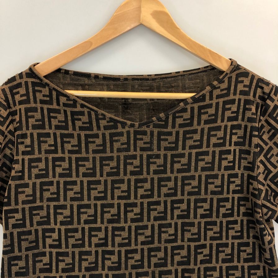 中古◆フェンディ 半袖Tシャツ FF柄 ビンテージ イタリア製 レディース サイズ34インチ ブラウン FENDI 【AFB34】