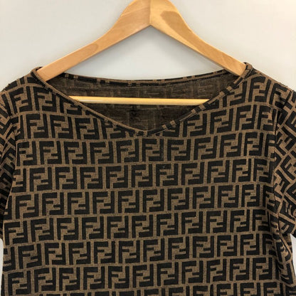 中古◆フェンディ 半袖Tシャツ FF柄 ビンテージ イタリア製 レディース サイズ34インチ ブラウン FENDI 【AFB34】