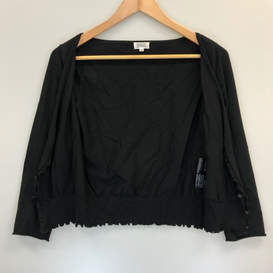 美品◆フォクシー ブティック カーディガン 七分袖 レーヨン 22123 ブラック レディース サイズ40 FOXEY BOUTIQUE 【AFB3】