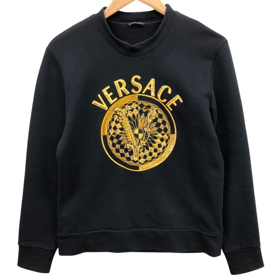 極美品◆ヴェルサーチェ ロゴ トレーナー 1A01174 ブラック サイズ4 メンズ VERSACE 【AFB42】