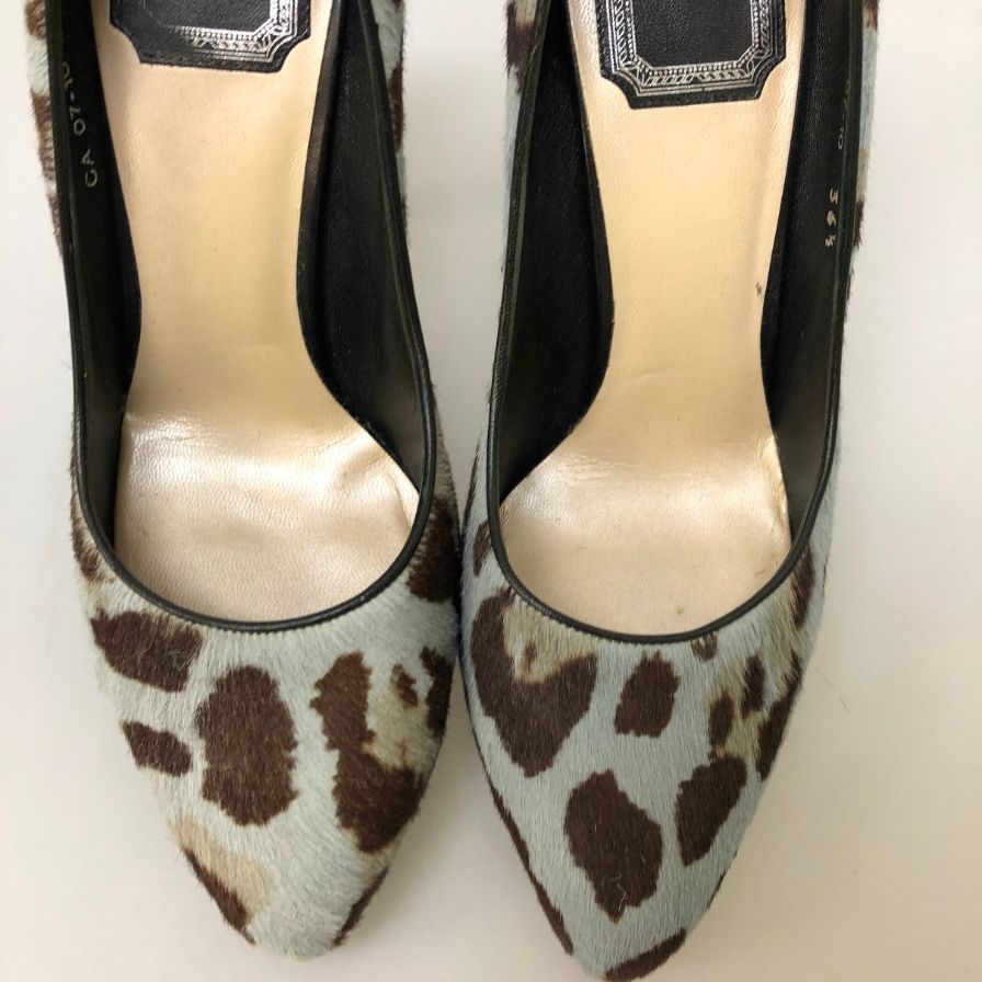 クリスチャン ディオール パンプス レオパード柄 ハイヒール ポニー ファー サイズ36.5 レディース ブルー系 Christian Dior 約23.5cm【AFC45】