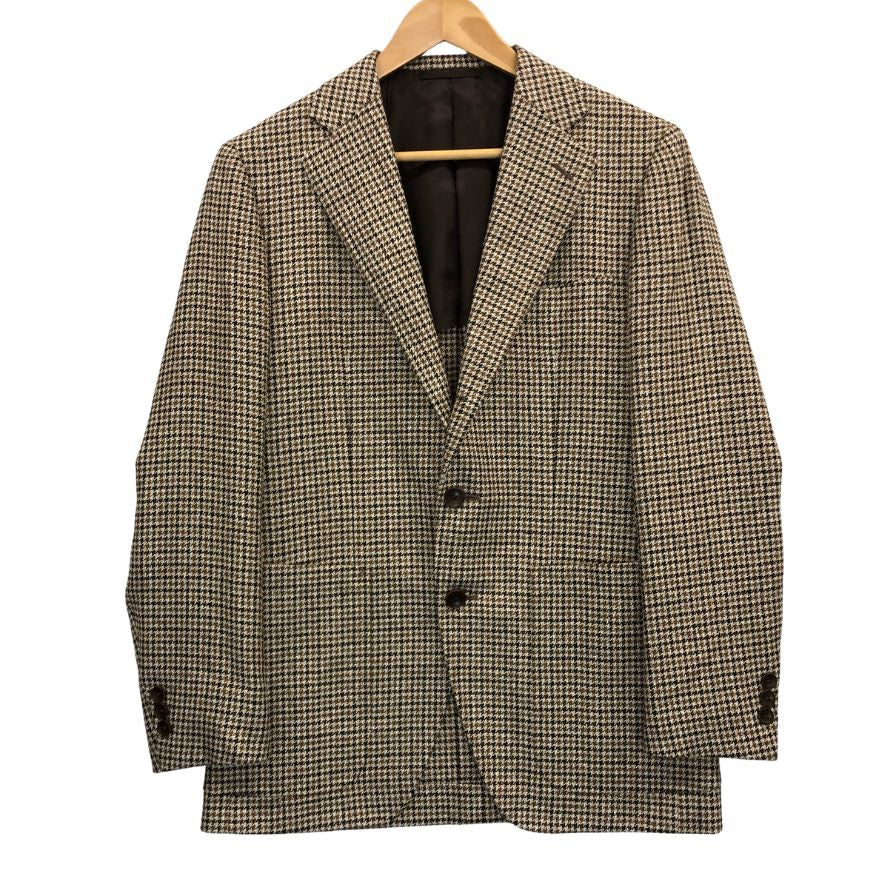 極美品◆トゥモローランド テーラードジャケット PILGRIM  ウール リネン シルク  ハウンドトゥース柄 ブラウン系 メンズ サイズ46 tomorrowland 【AFB12】