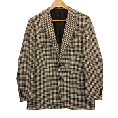 極美品◆トゥモローランド テーラードジャケット PILGRIM  ウール リネン シルク  ハウンドトゥース柄 ブラウン系 メンズ サイズ46 tomorrowland 【AFB12】