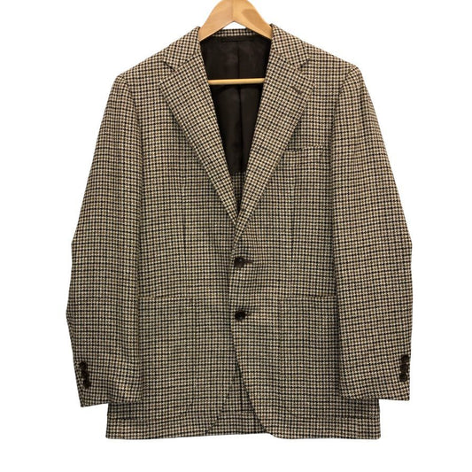 極美品◆トゥモローランド テーラードジャケット PILGRIM  ウール リネン シルク  ハウンドトゥース柄 ブラウン系 メンズ サイズ46 tomorrowland 【AFB12】