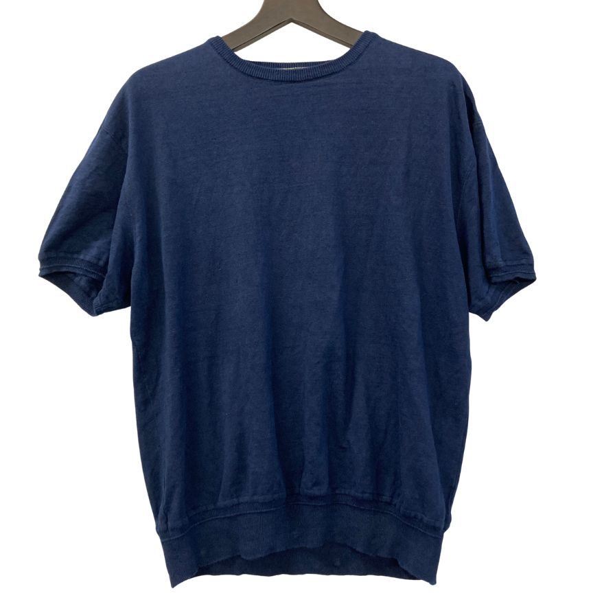 美品◆リノネカ プルオーバー Tシャツ 2/26 サフィランリネン 18ゲージニット ネイビー メンズ サイズM  rinoneca 【AFB20】