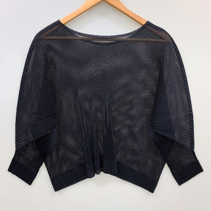 極美品◆プリーツプリーズ イッセイミヤケ メッシュ  カットソー PP53-FK252  レディースサイズ 3 ブラック PLEATS PLEASE ISSEY MIYAKE MADE IN JAPA 【AFB21】