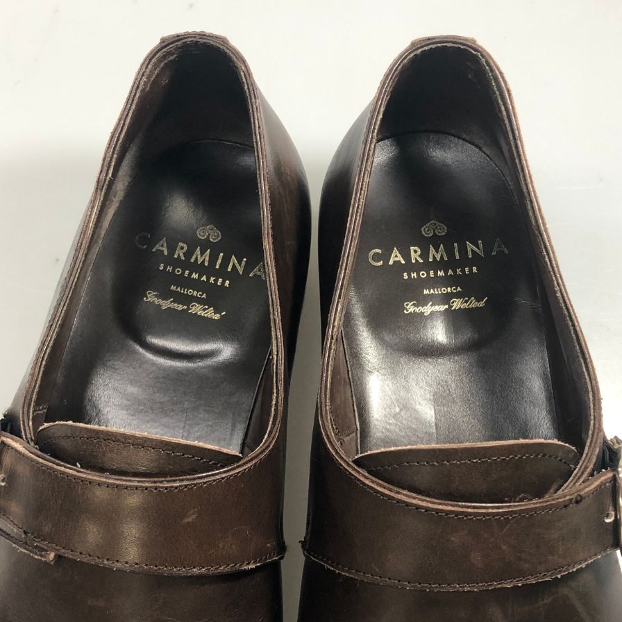 カルミナ レザーシューズ シングルモンク プレーントゥ カーフ ブラウン サイズUK8 メンズ CARMINA 約26.5cm【AFC8】