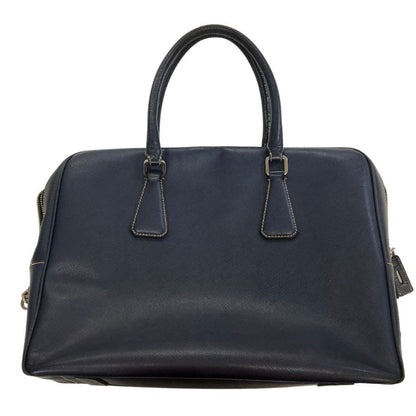 プラダ ハンドバッグ ブリーフケース サフィアーノ レザー トライアングルロゴ ネイビー PRADA【AFE10】