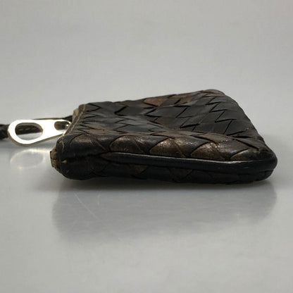 ボッテガヴェネタ コインケース イントレチャート レザー キーリング付き ダークブラウン メンズ BOTTEGA VENETA【AFI10】【中古】