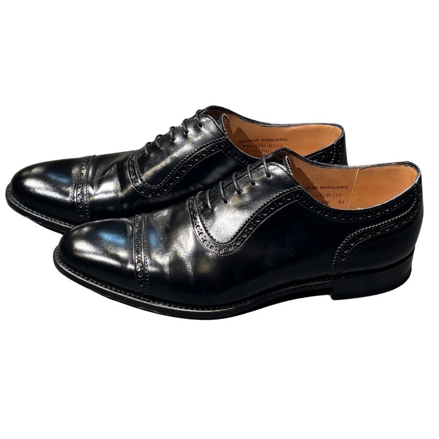 ジョセフチーニー レザーシューズ フェンチャーチ クォーターブローグ カーフ ブラック メンズ サイズUK8.5F JOSEPH CHEANEY FENCHURCH ビジネスシューズ 約27.0cm【LA】【中古】
