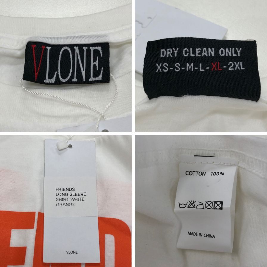 新品同様◆ヴィーロン ロンT 長袖 プリント ロゴ フレンズ ホワイト オレンジ メンズ サイズXL VLONE FRIENDS 【AFB13】