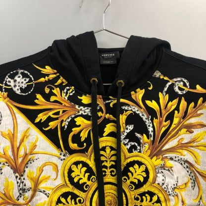 美品◆ヴェルサーチ パーカー バロッコアカンサスプリント A87476 メンズ コットン サイズXS ブラック イエロー VERSACE 【AFB5】