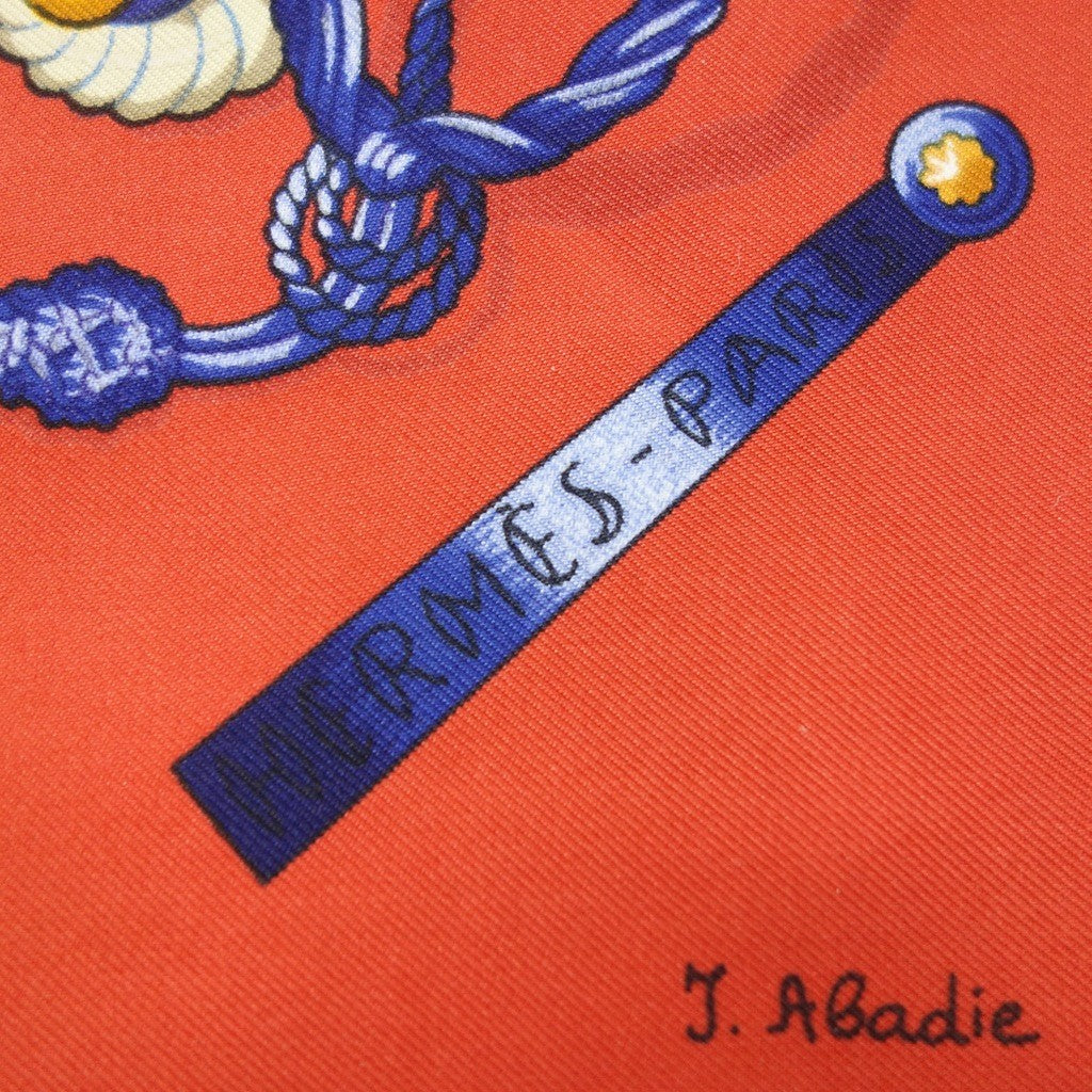 美品◆エルメス スカーフ カレ90 BRISE de CHARME レッド系 シルク Hermes【AFI21】