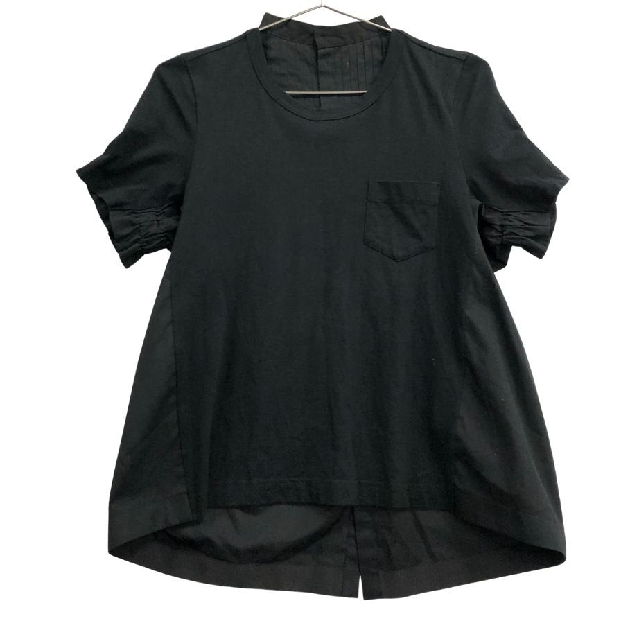 美品◆サカイ 半袖Tシャツ プリーツドッキングカットソー ネイビー レディース サイズ1 SCW-022 sacai 【AFB40】
