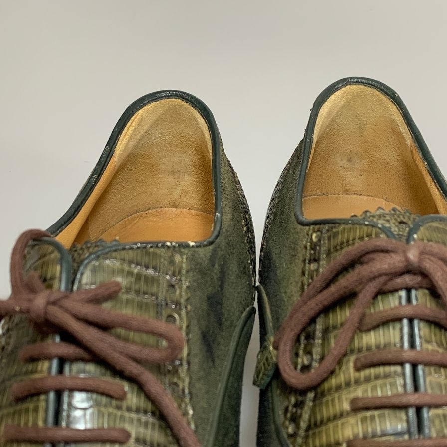 グッチ リザード スエードコンビ シューズ グリーン メンズ サイズ6.5 GUCCI 約25.5cm【AFC35】