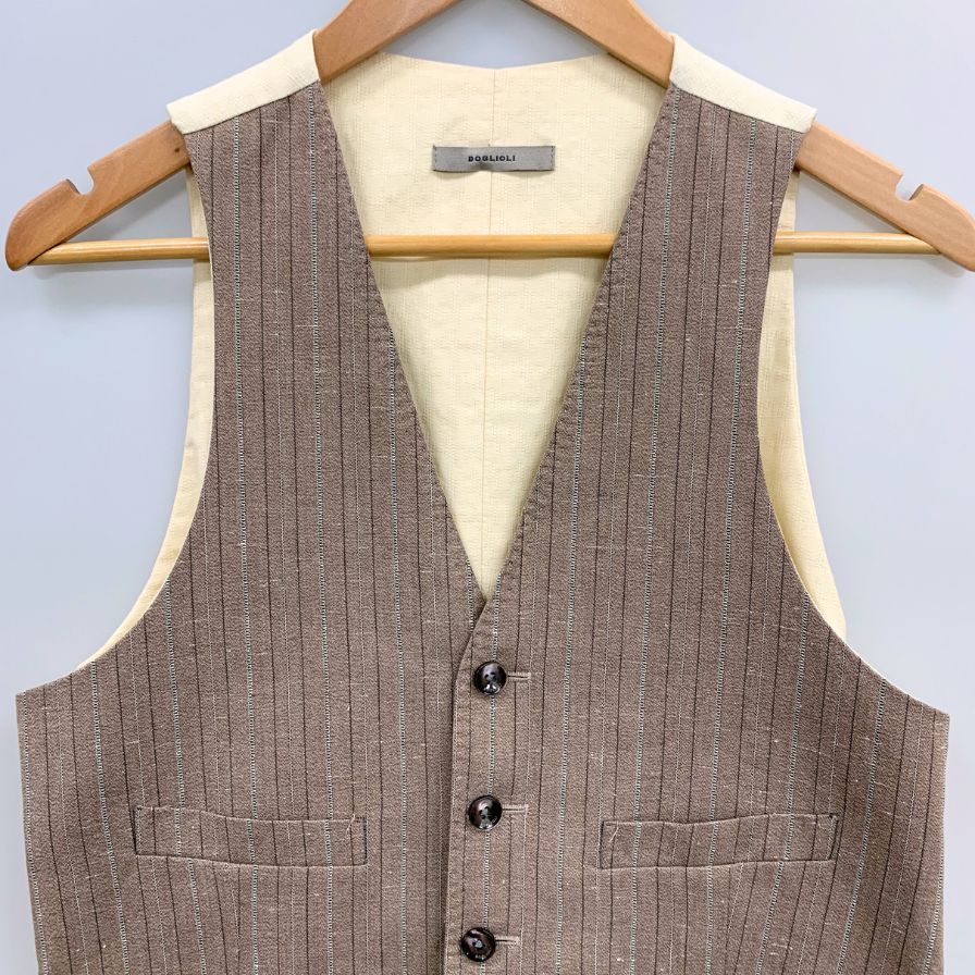 美品◆ボリオリ ジレ チェック ブラウン系 メンズ サイズ42 BOGLIOLI 【AFB26】