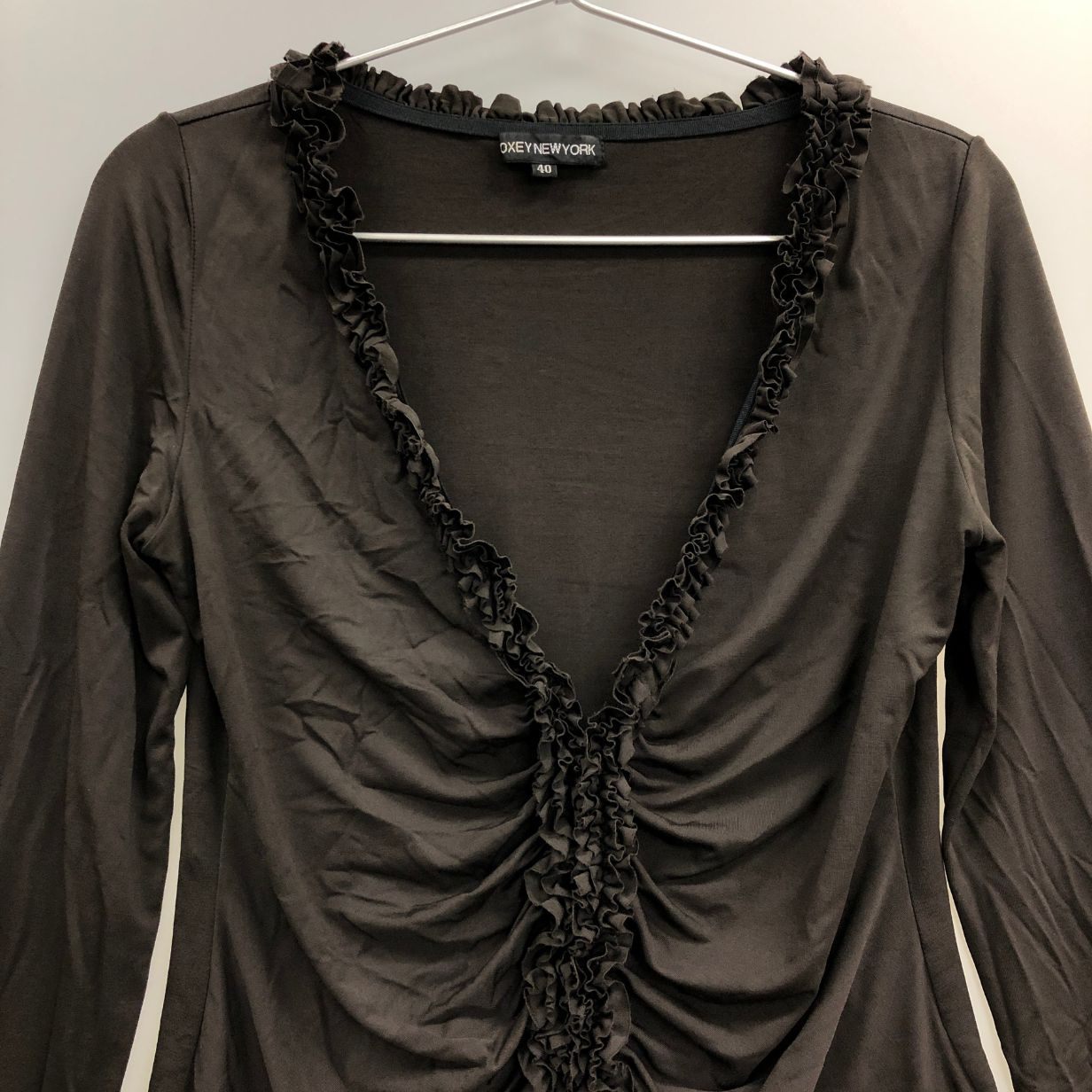 中古◆フォクシー ニューヨーク カーディガン レーヨン フリル デザイン 19404 ブラウン レディース サイズ40 FOXEY NEW YORK 【AFB32】