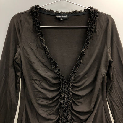 中古◆フォクシー ニューヨーク カーディガン レーヨン フリル デザイン 19404 ブラウン レディース サイズ40 FOXEY NEW YORK 【AFB32】