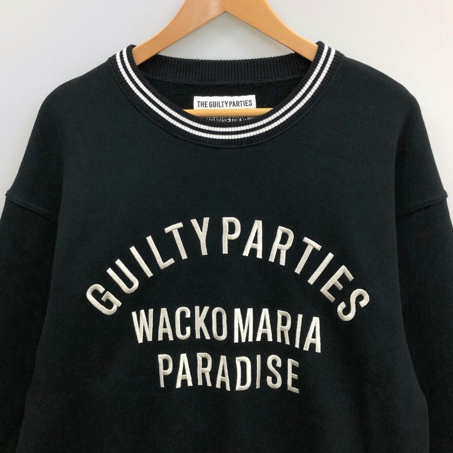 中古◆ワコマリア スウェット トレーナー 刺繍デザイン リブ ブラック メンズ サイズL WACKO MARIA 【AFB28】