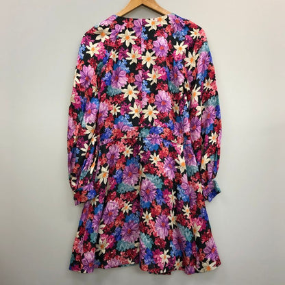 極美品◆ピンコ ワンピース 花柄 ベルト シルク混 レディース サイズI38 PINKO 【AFB14】