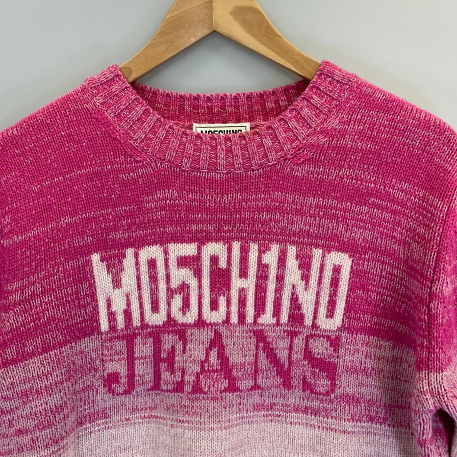 中古◆モスキーノジーンズ ニットセーター ウール ナイロン ボーダー系 レディース ピンク系 サイズS  Moschino Jeans 【AFB2】