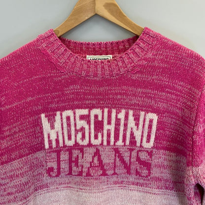 中古◆モスキーノジーンズ ニットセーター ウール ナイロン ボーダー系 レディース ピンク系 サイズS  Moschino Jeans 【AFB2】