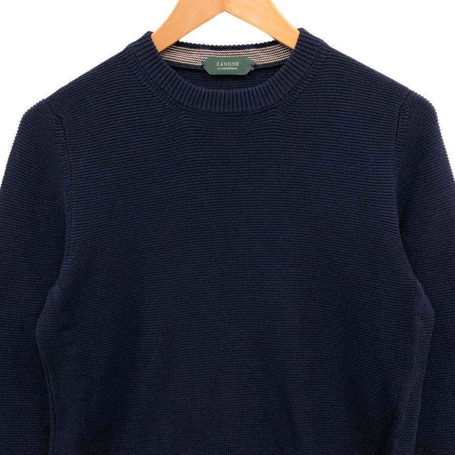 美品◆ザノーネ ニット クルーネック コットン100％ メンズ ネイビー サイズ46 ZANONE 【AFB6】