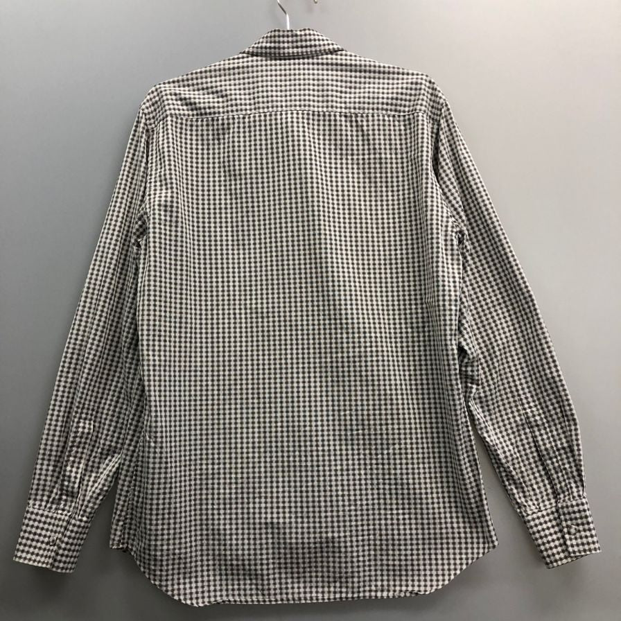 中古◆プラダ ギンガムチェックシャツ 長袖 ブラックホワイト メンズ サイズ48  PRADA 【AFB3】