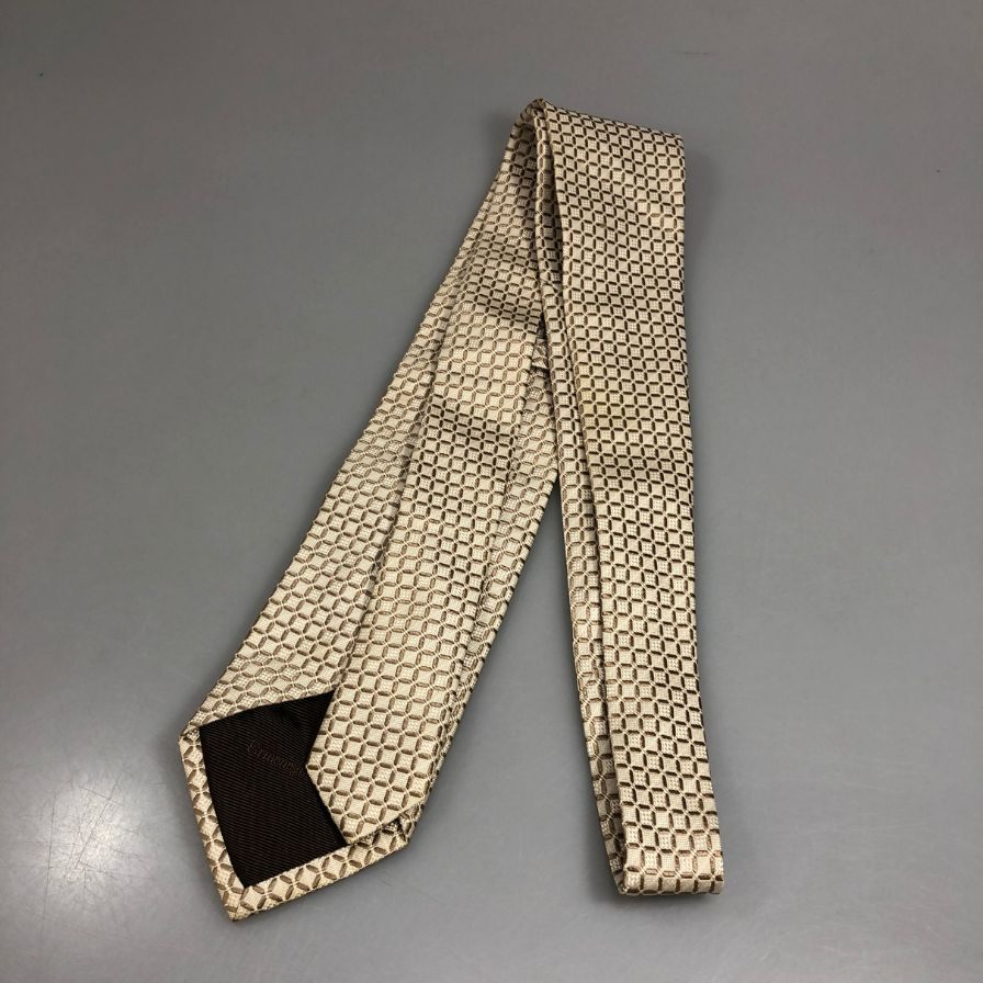 エルメネジルド ゼニア ネクタイ 100%シルク ベージュ系総柄  Ermenegildo Zegna【AFB50】