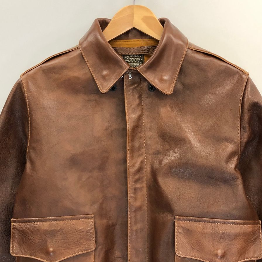 美品◆バズリクソンズ レザージャケット A-2 ホースハイド ワッペン メンズ ブラウン サイズ36 BUZZ RICKSON'S 【AFG1】