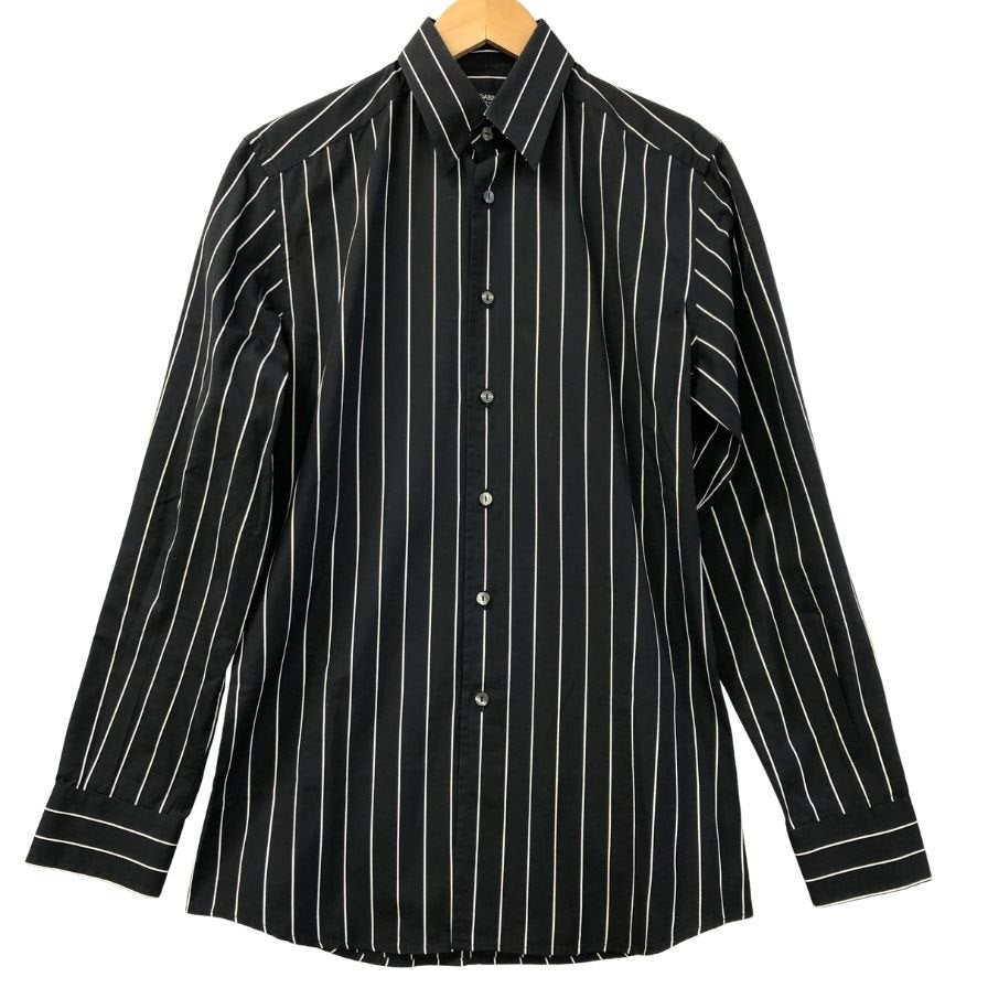 美品◆ドルチェ&ガッバーナ 長袖ストライプシャツ ブラック コットン メンズ サイズ37 DOLCE&GABBANA 【AFB5】