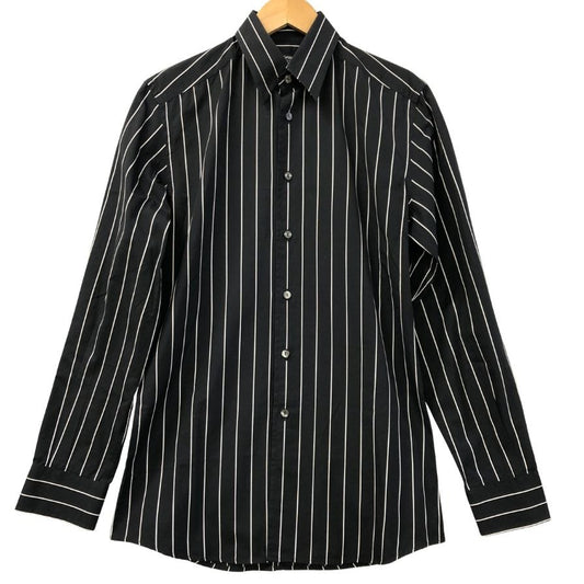 美品◆ドルチェ&ガッバーナ 長袖ストライプシャツ ブラック コットン メンズ サイズ37 DOLCE&GABBANA 【AFB5】