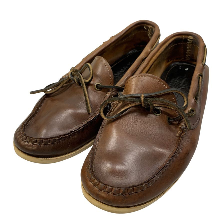 クオッディトレイルモカシン デッキシューズ レザー メンズ ブラウン サイズ8.5 quoddy trail moccasin 約26.5cm【AFC47】