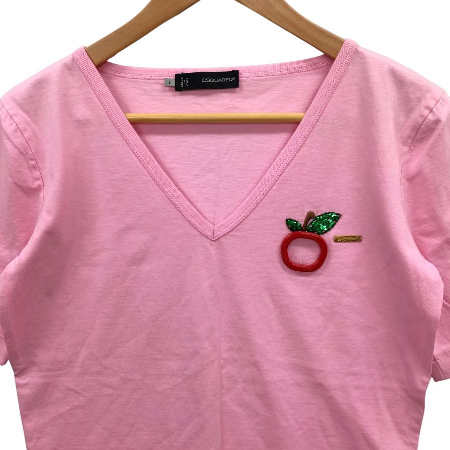 極美品◆ディースクエアード2 Tシャツ アップルモチーフ レディース サイズL ピンク DSQUARED2 【AFB44】