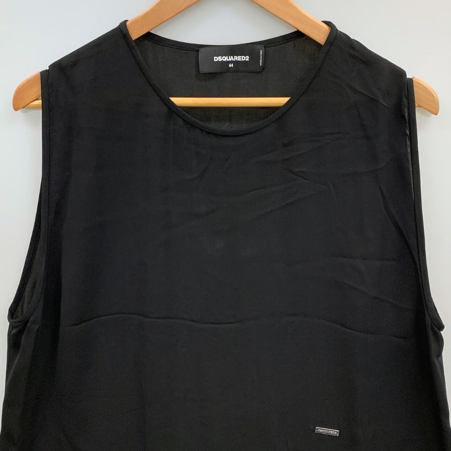 中古◆ディースクエアード ノースリーブ トップス ロゴプレート シルク100% レディース サイズ44 ブラック DSQUARED2 【AFB6】