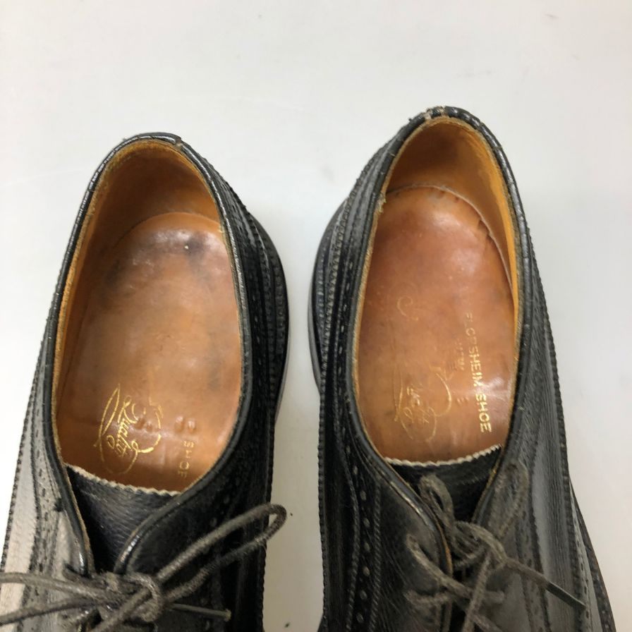 フローシャイム レザーシューズ ウイングチップ グレインレザー ブラック メンズ サイズUS9C FLORSHEIM 約27.0cm【AFD1】