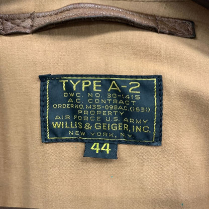 中古◆ウィリス＆ガイガー レザージャケット A-2 TALONジップ MADE IN USA サイズ44 メンズ ブラウン Willis & Geiger,INC 【AFG1】