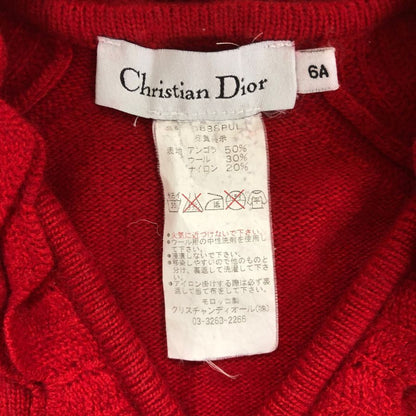 中古◆クリスチャン ディオール  ニットセーター フラワーデザイン サイズ6A レッド系 キッズ Christian Dior 【AFB5】