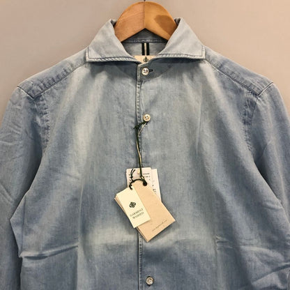 極美品◆ルイジボレッリ ナポリ デニムシャツ ダンガリー コットン カジュアル ライトブルー メンズ サイズS LUIGI BORRELLI NAPOLI 【AFB29】