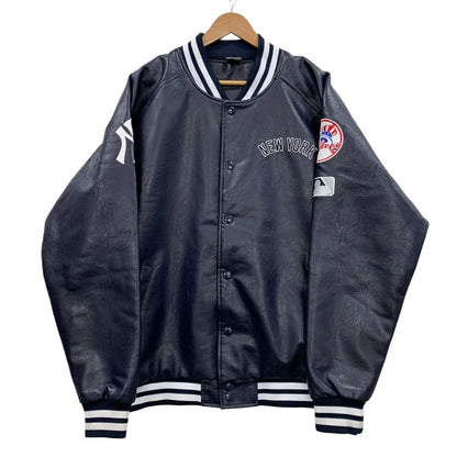 美品◆ファナティックス スタジャン レザー ジャンパー ニューヨーク ヤンキース PU 合皮 ネイビー メンズ サイズXL Fanatics MLB New York Yankees 【AFG1】