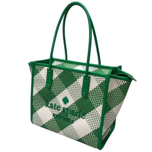 ケイトスペード トートバッグ ストロー レザー ホワイト×グリーン レディース kate spade【AFE8】