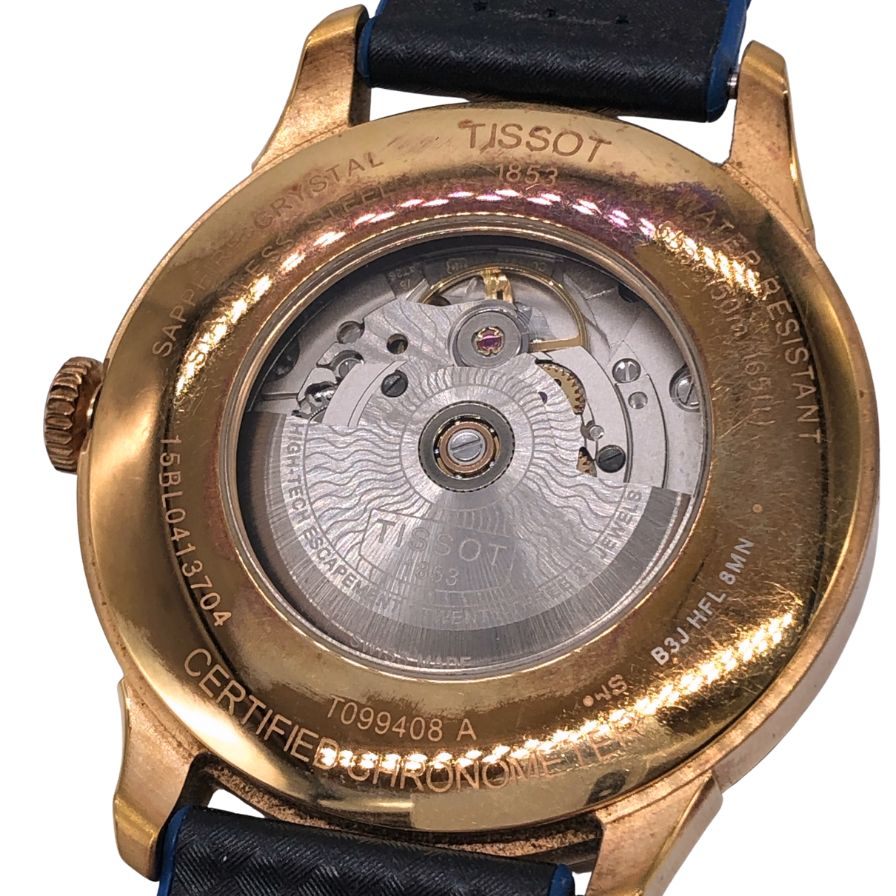 ティソ 腕時計 T099408A 1853 AUTOMATIC デイト 白盤面 枠ゴールド 裏スケルトン ラバーベルト メンズ TISSOT【AFI15】