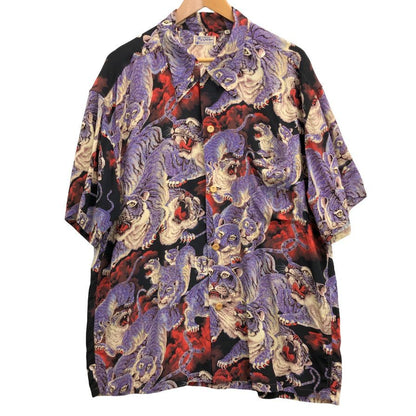 美品◆サンサーフ アロハシャツ 百虎 スペシャルエディション SS38201 レーヨン メンズ マルチカラー パープル系 サイズXL SUNSURF 【AFB37】