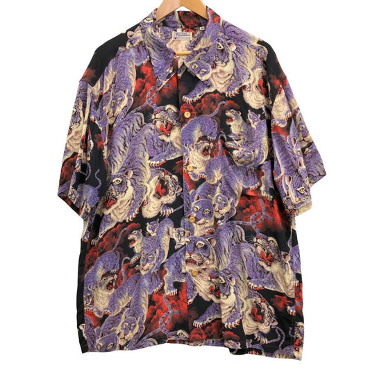 美品◆サンサーフ アロハシャツ 百虎 スペシャルエディション SS38201 レーヨン メンズ マルチカラー パープル系 サイズXL SUNSURF 【AFB37】