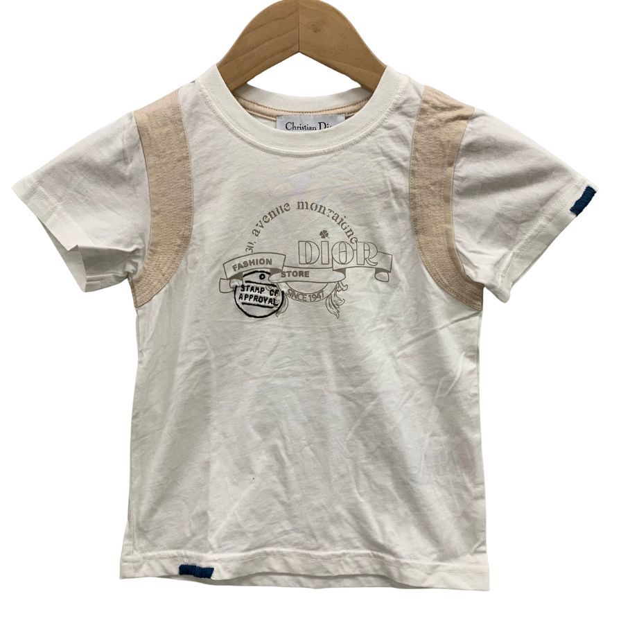 中古◆クリスチャン ディオール Tシャツ ボーリングデザイン プリント サイズ4A ホワイト キッズ Christian Dior 【AFB25】