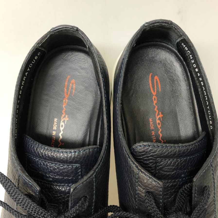 サントーニ レザースニーカー グレインレザー メンズ ネイビー サイズUK8 Santoni 約27.0cm【AFC5】